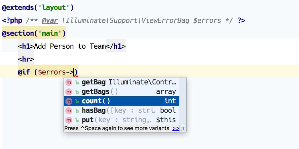 Code Completion in Laravel Blade Templates The PhpStorm Blog