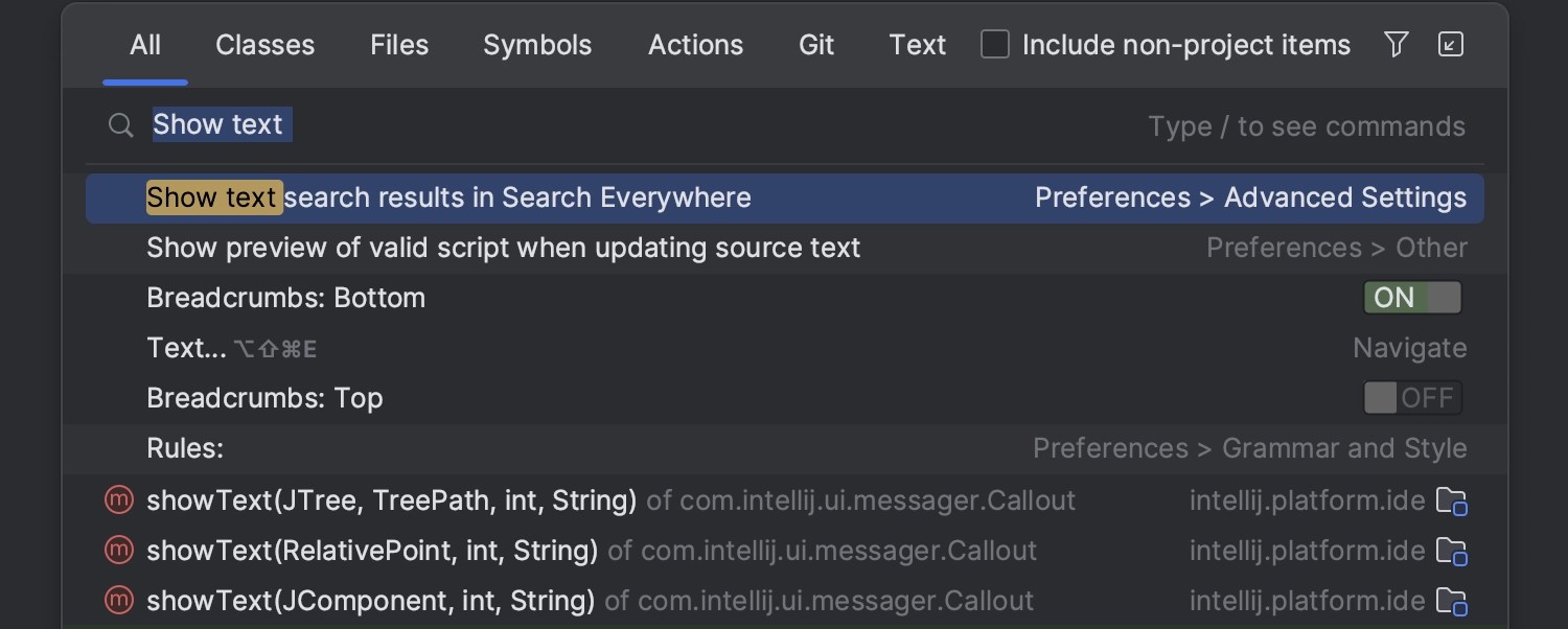 IntelliJ IDEA 2023.2 EAP 2 Text Search in Search Everywhere, GitLab