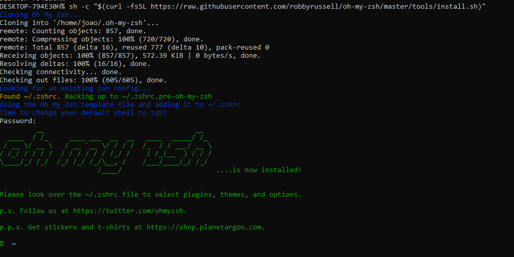 Setting up Windows Subsystem for Linux with zsh + ohmyzsh + ConEmu