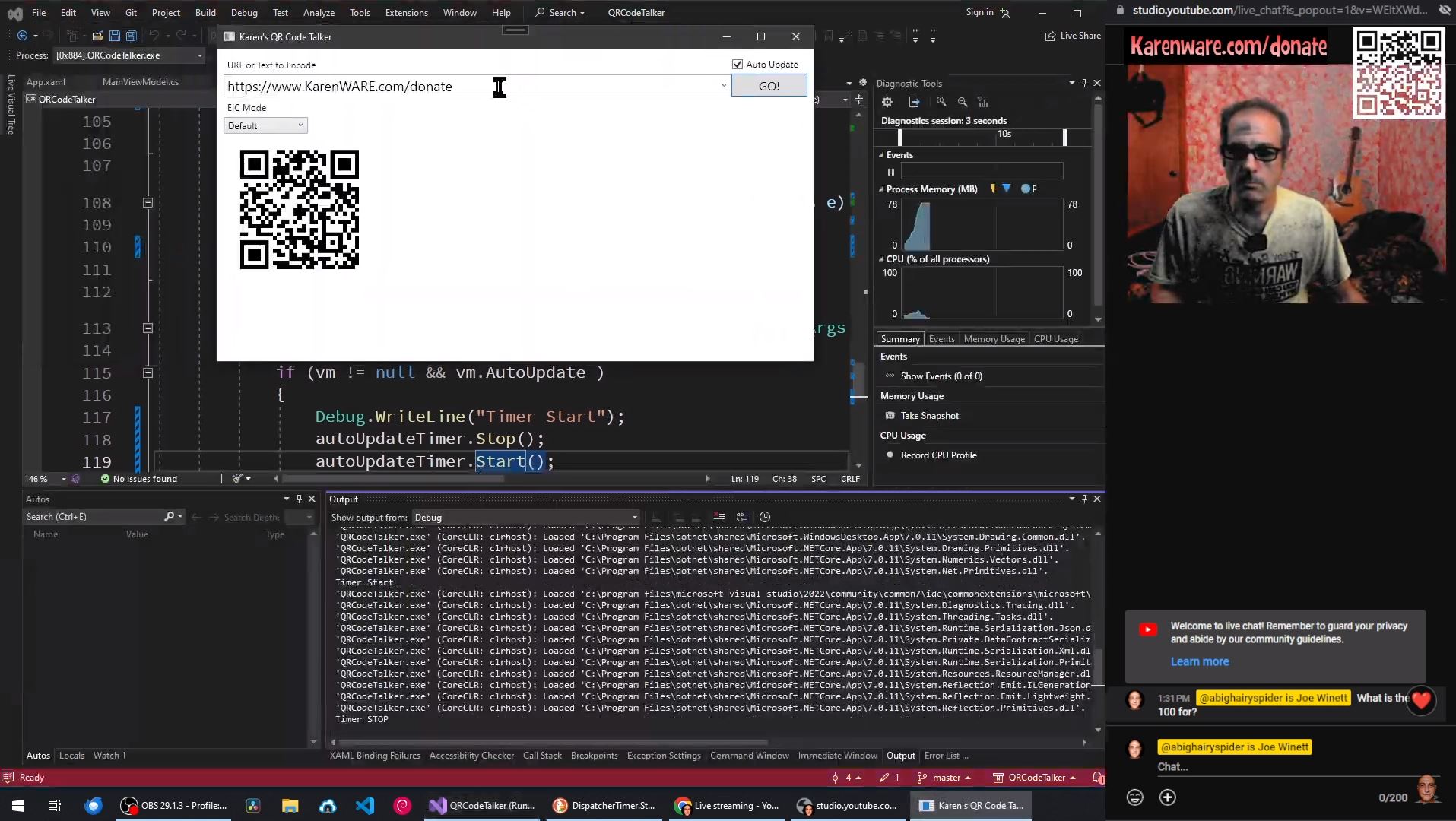 C Programming Livestream re Karen’s QR Code Talker Update Timer