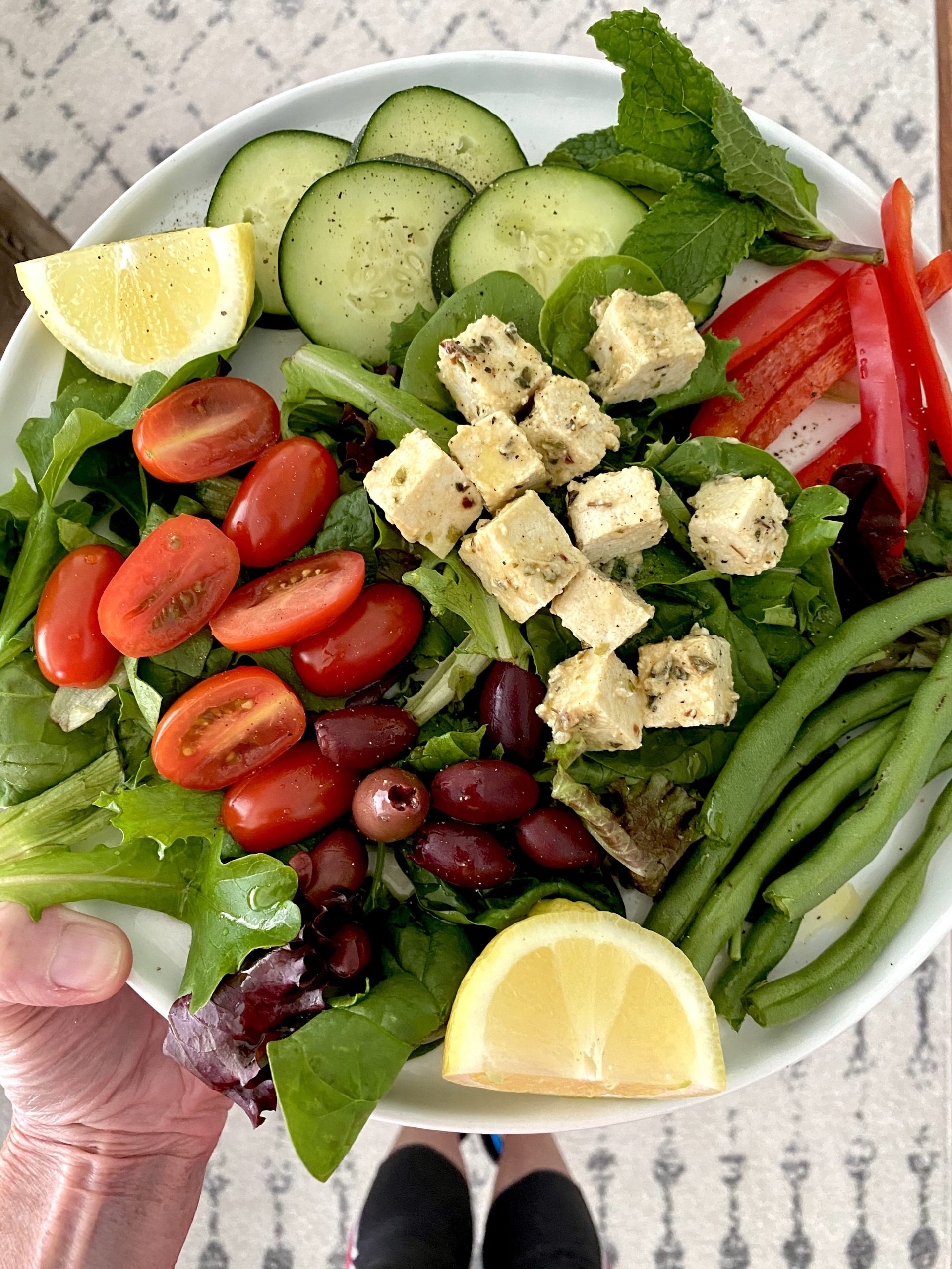 Mediterranean Salad with Marinated "Feta style" Tofu For A Digestive