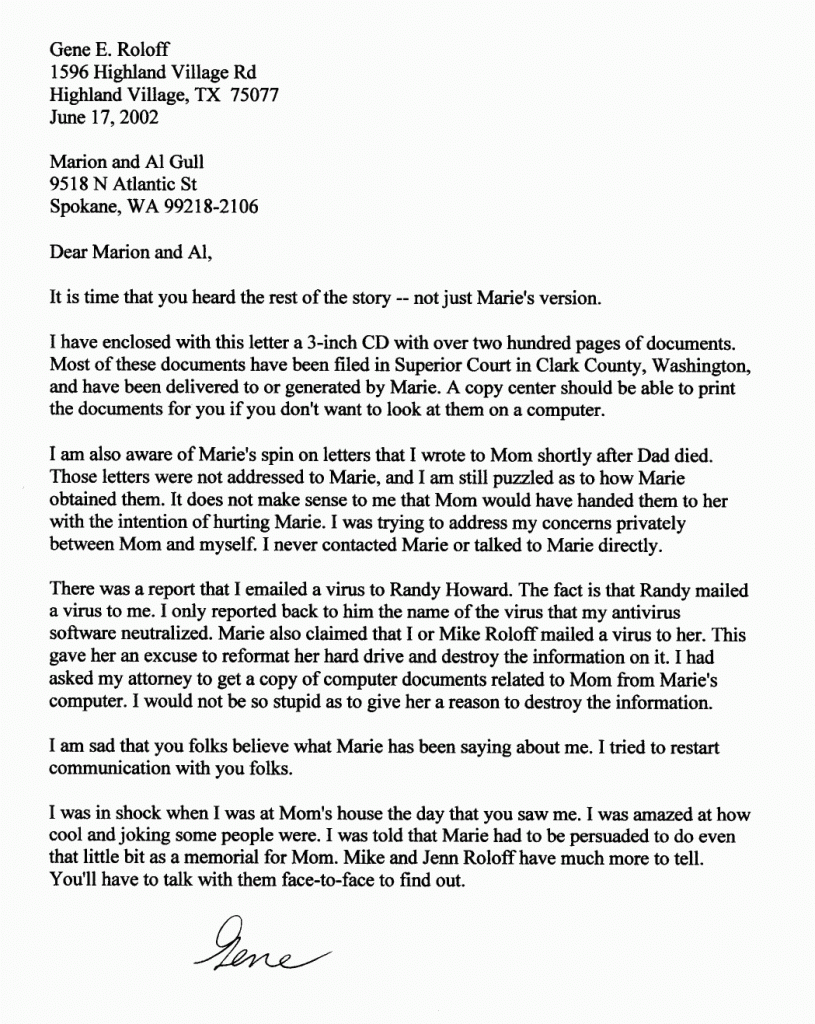 Letter to Aunt Marion and Uncle Albert Gull June 17, 2002 Question