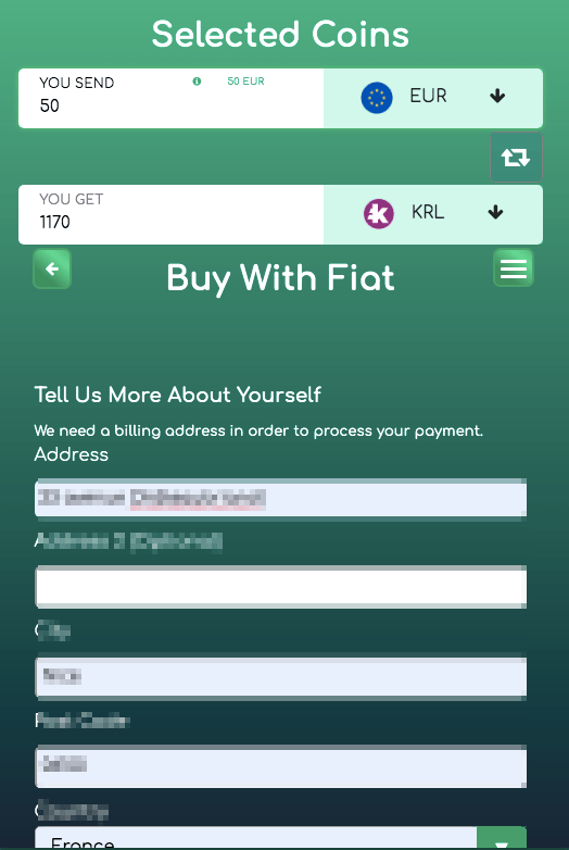 Comment acheter du KRL avec une carte bancaire ou du BTC