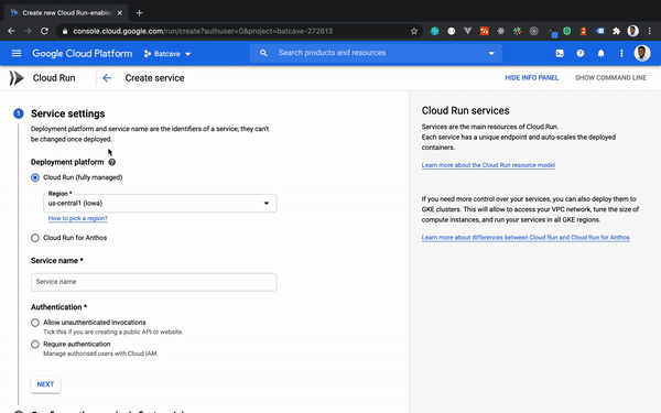 Arrow moving to dropdown menu in dashboard for deployment options