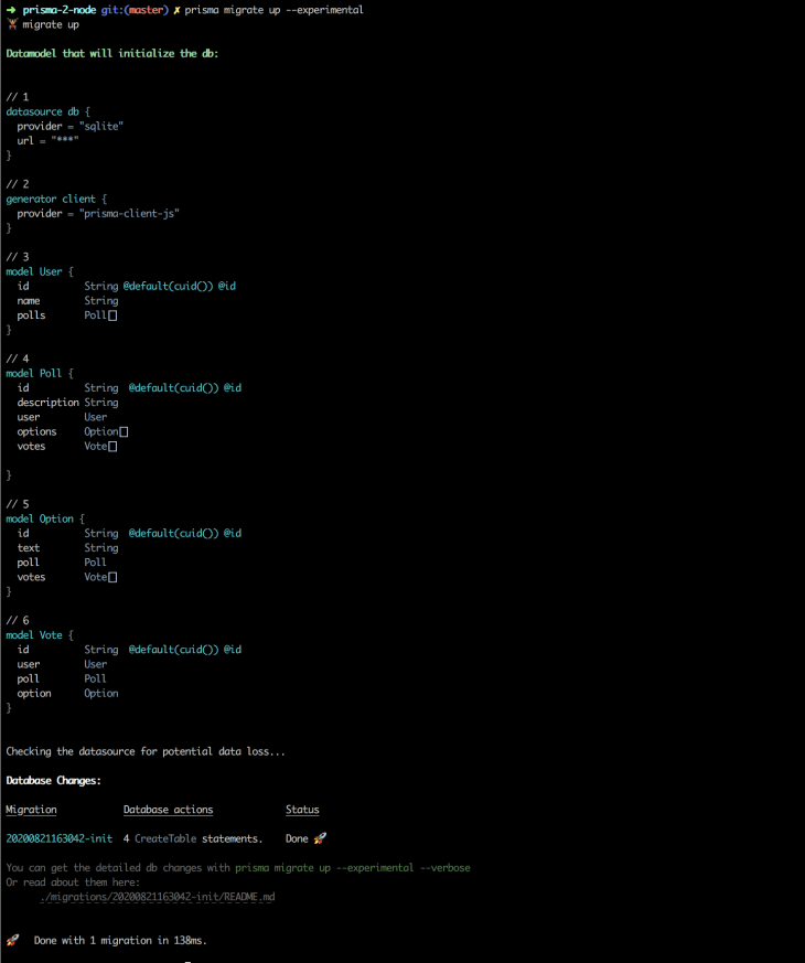 Datamodel that will initialize the db