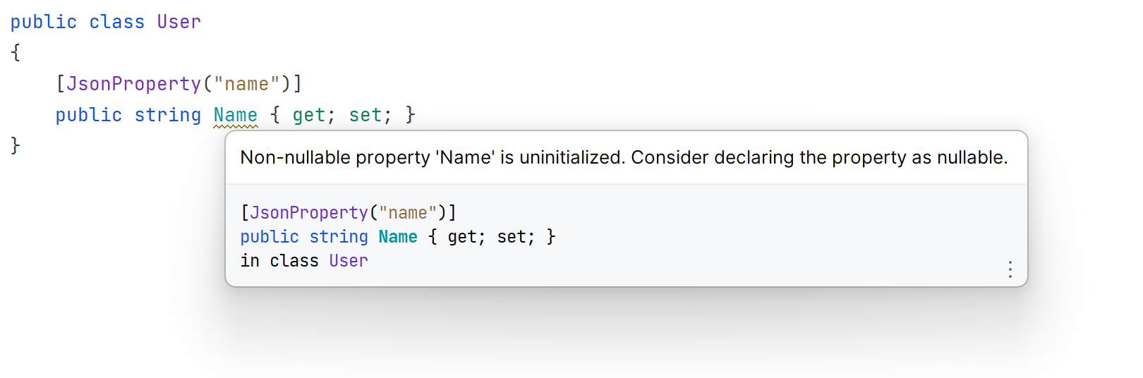 Getting rid of warnings with nullable reference types and JSON object