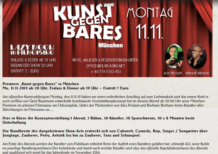 Januar 2014 "Kunst gegen Bares" Filmcasino München Maria Bachmann