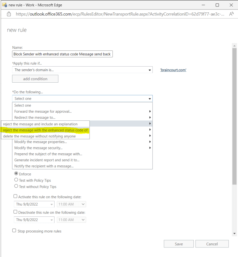 Office 365 / Exchange Online Block Sender Domain