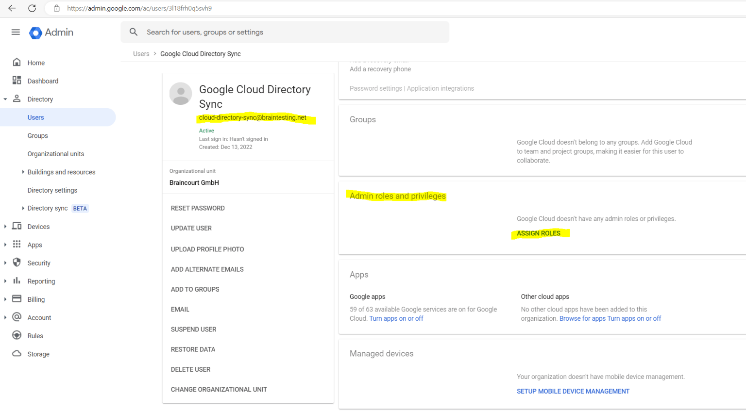 Set up Google Cloud Directory Sync