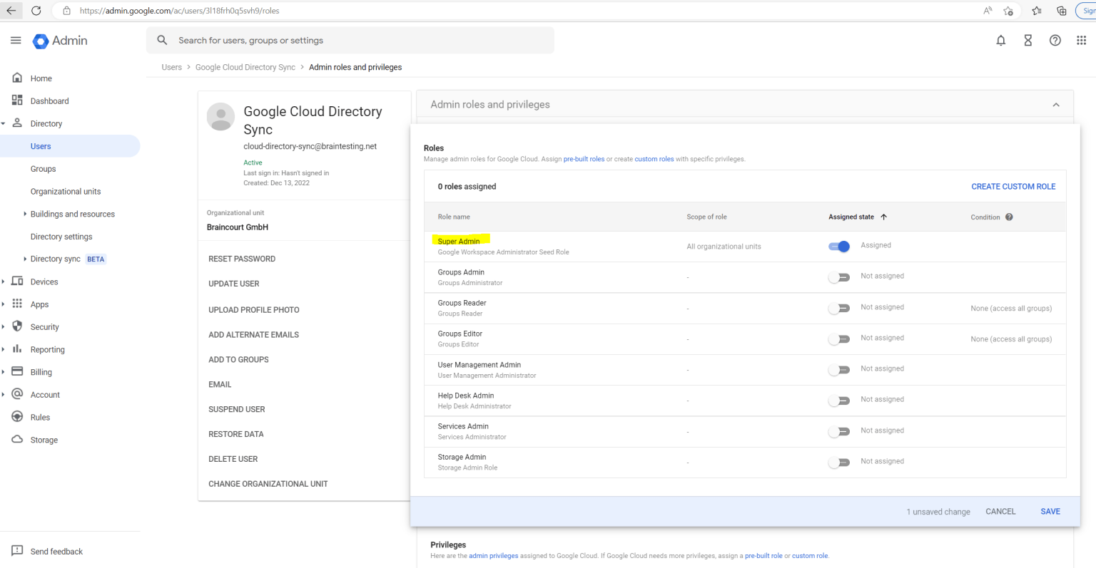 Set up Google Cloud Directory Sync