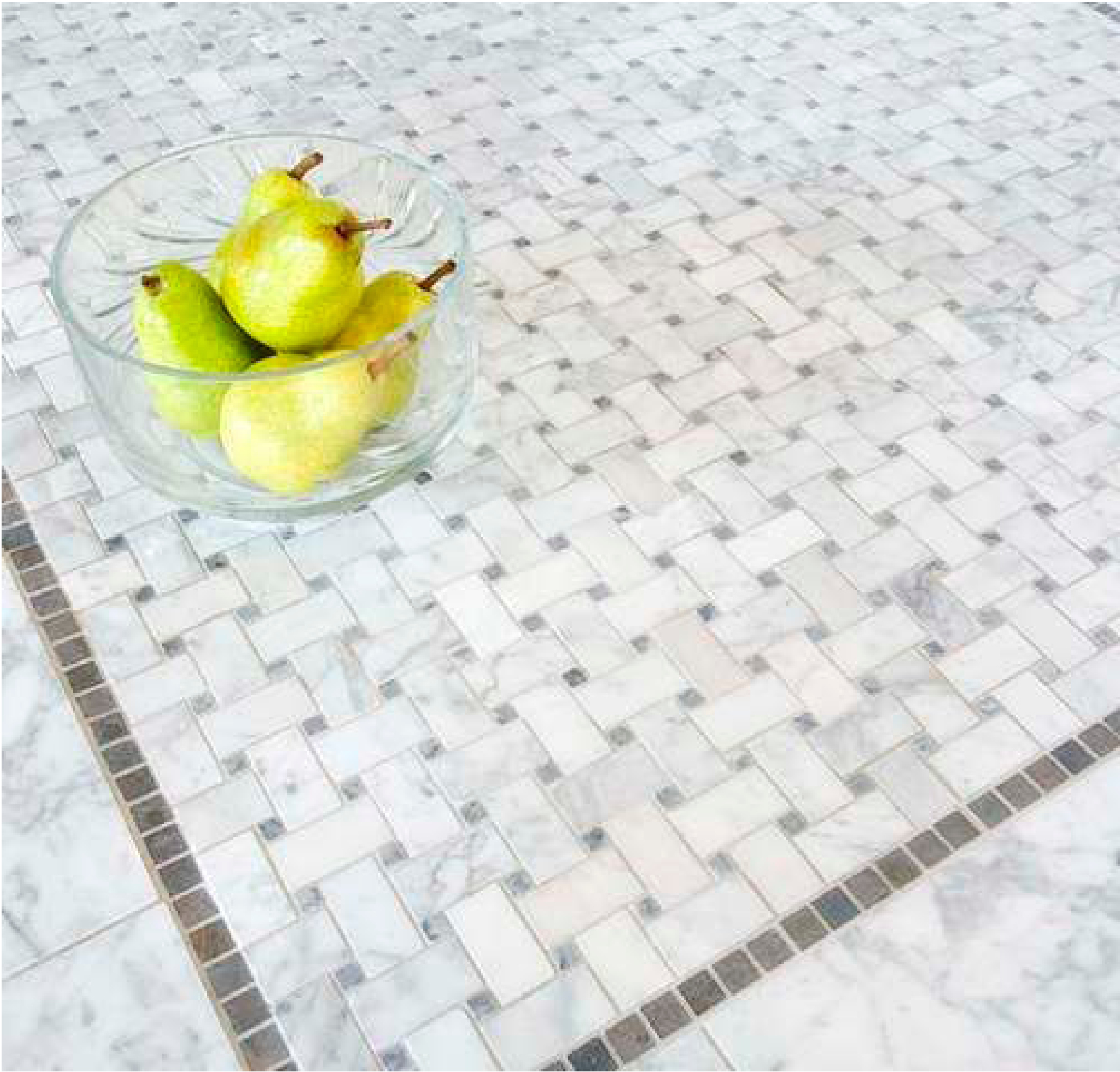 Diflart carrara white italian carrera marble 1x2 inch basketweave mosaic tile with black dots polished pack of 5 sqft. Basket weave | McGrath II Blog