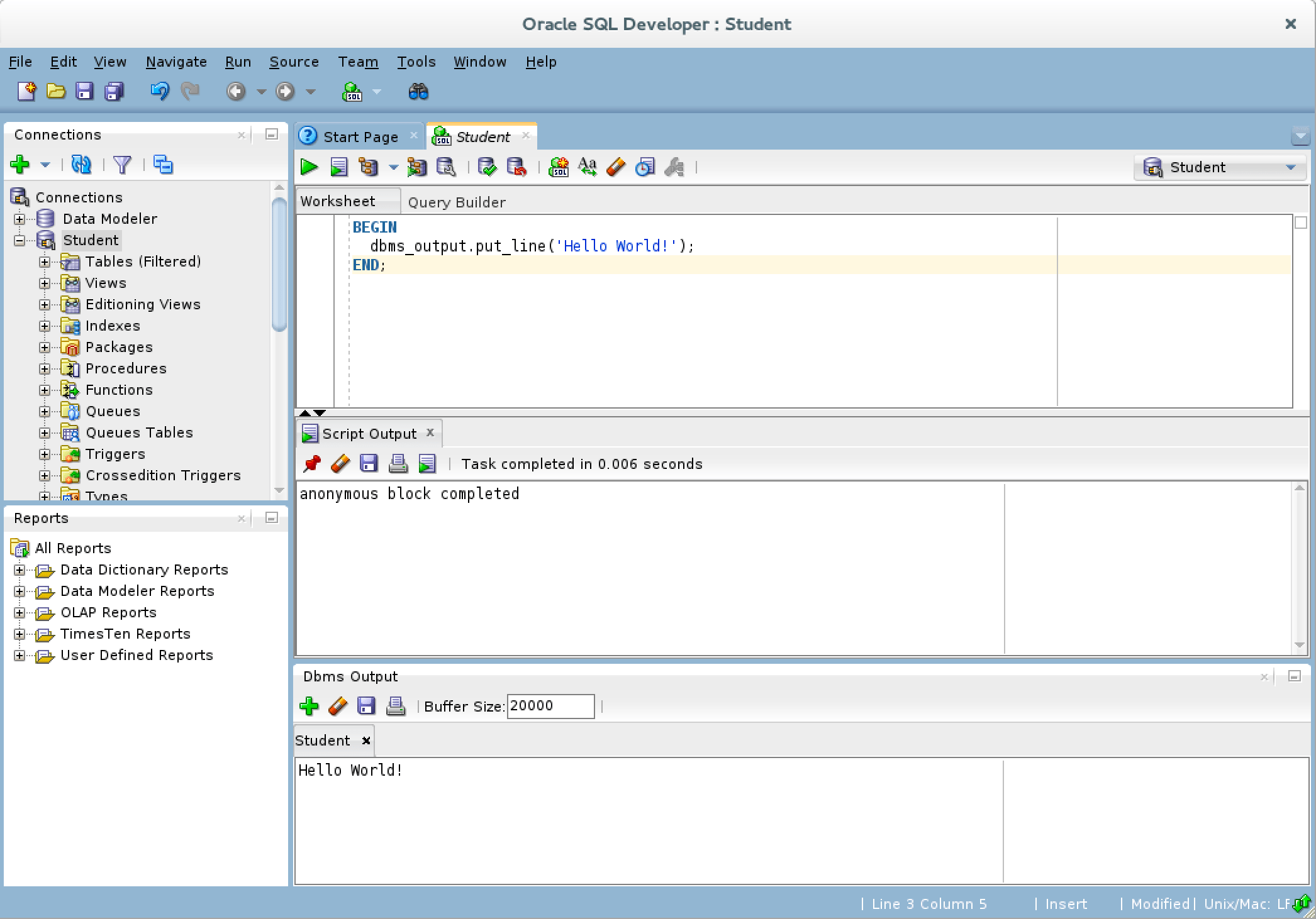 How to enable DBMS_OUTPUT display in SQL Developer
