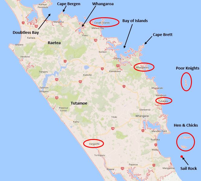 Northland Map With Drive Times The Northland lee trough MetService Blog