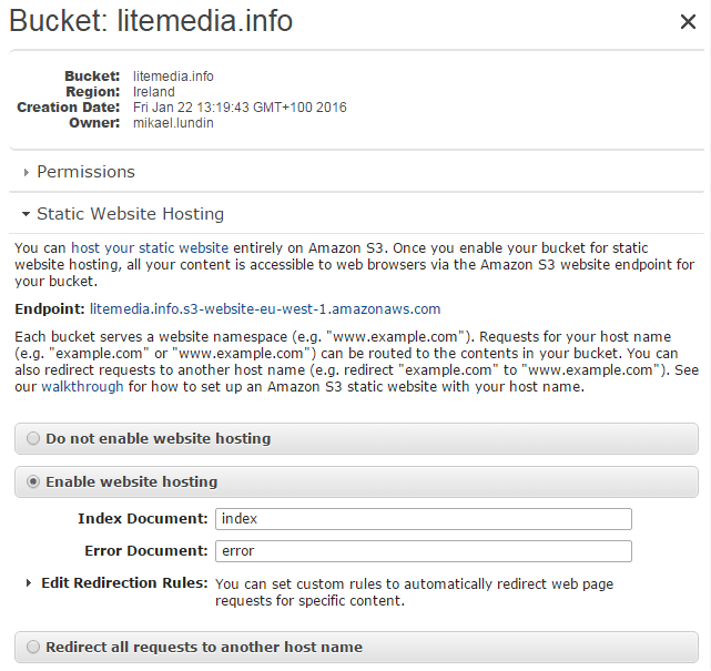 Create a redirection site using Amazon S3 — Mikael Lundin log