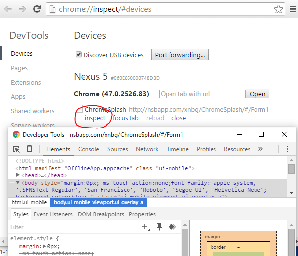 Chrome shortcut to inspect devices AppStudio Blog