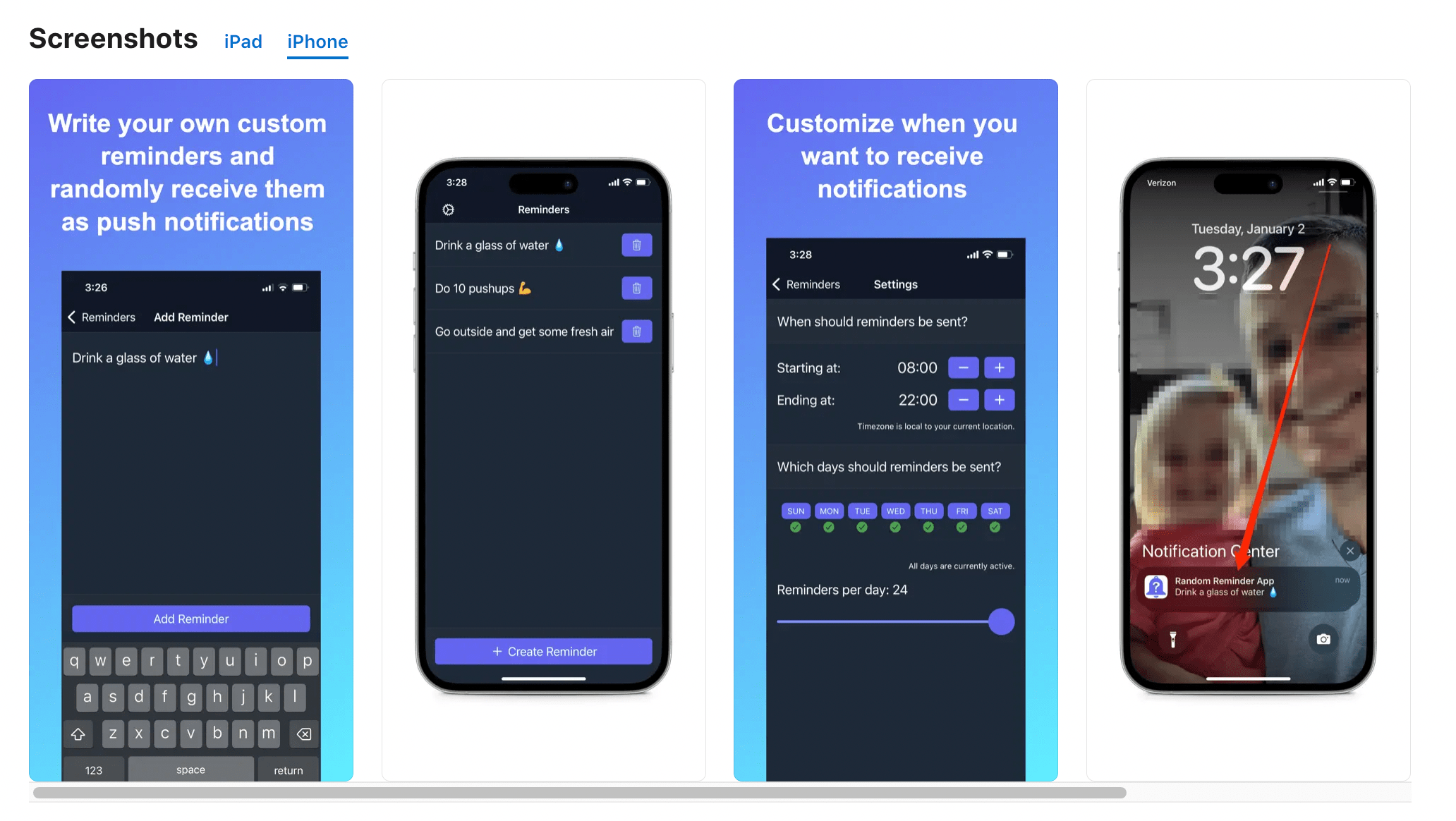 Here is a random reminder app for sending customizable notifications