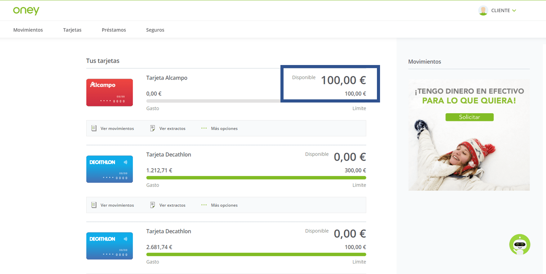 Saldo de Tarjeta de Alcampo Oney