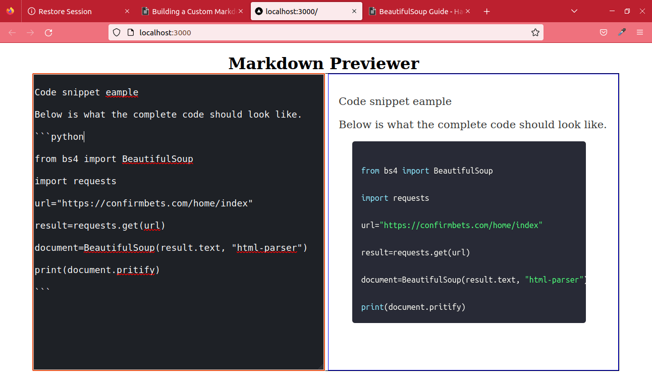 Previewing Markdown code with React