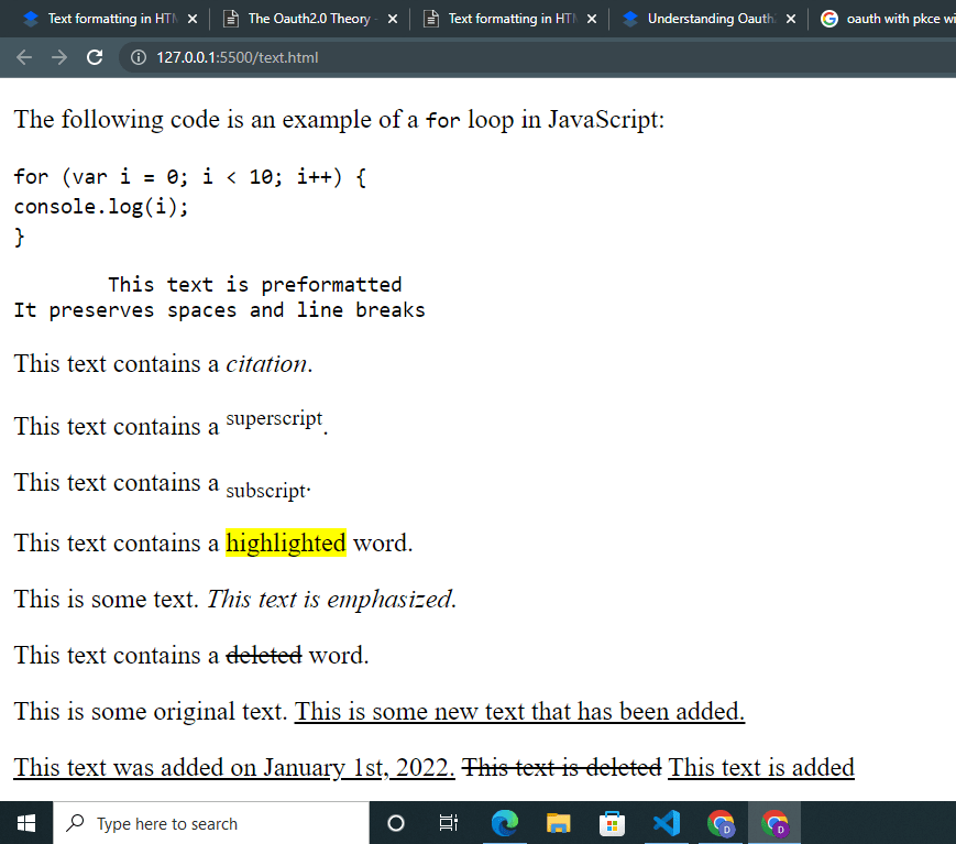 Text Formatting in HTML