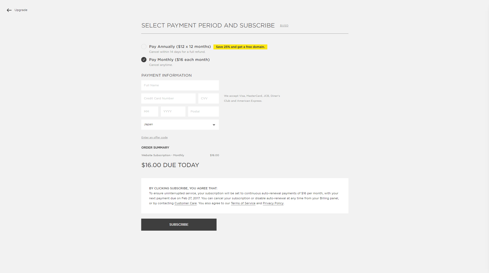 Squarespace recurring payments Across the Board