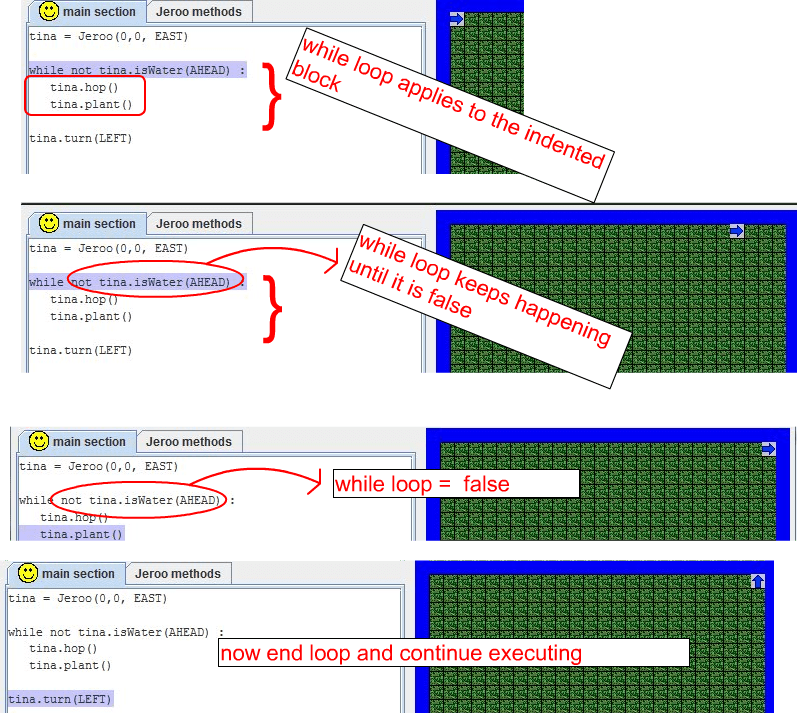 How to write a Jeroo WHILE loop [python] Penjee, Learn to Code