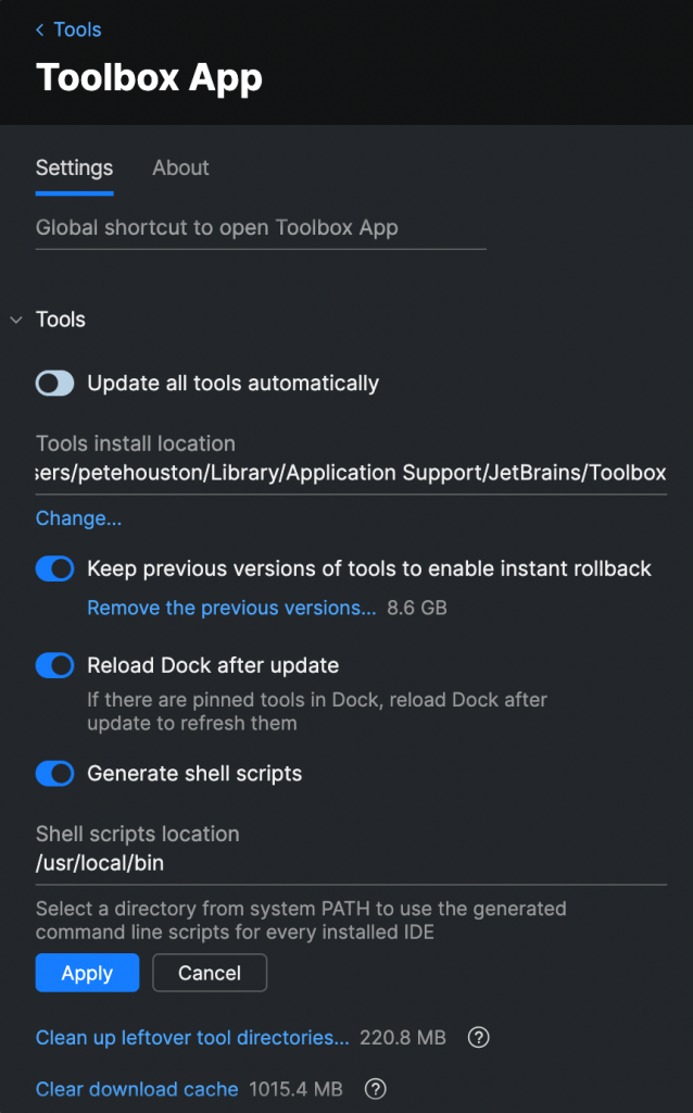 Fix issue JetBrains Toolbox Shell script not generated ⋆ Pete Houston