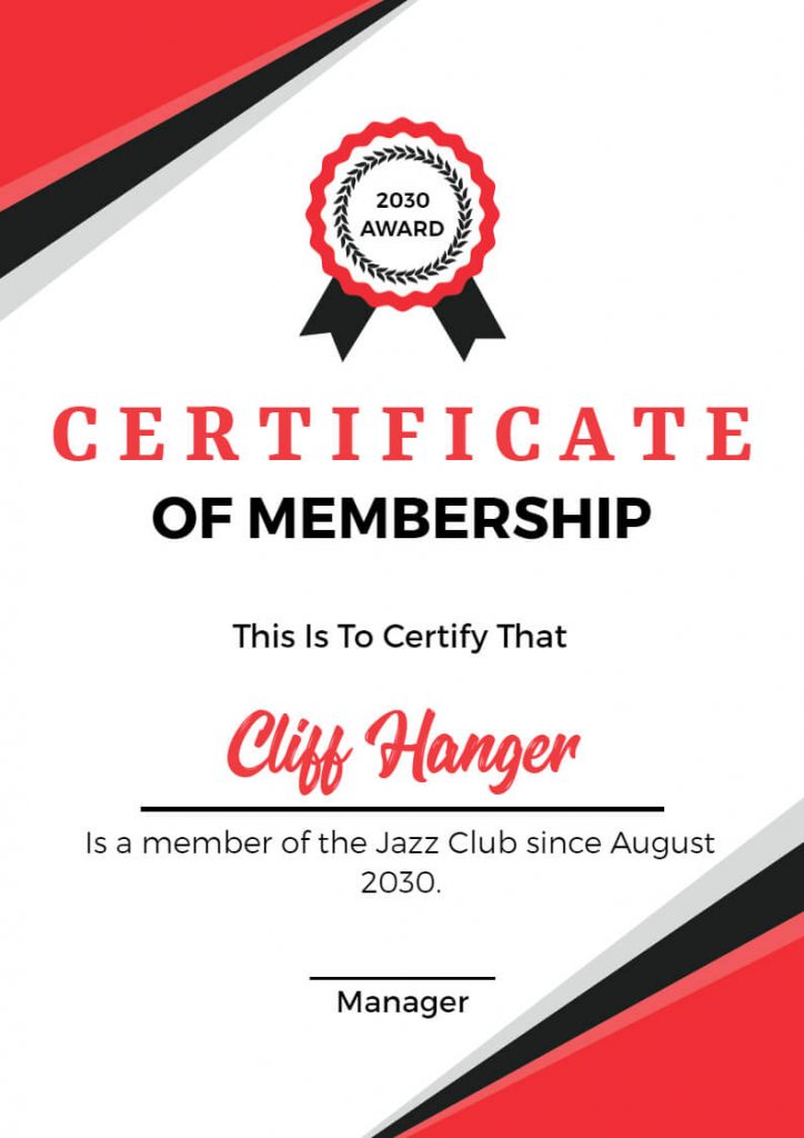 Membership Certificate Sample