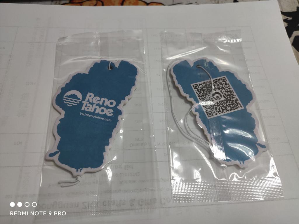 Custom printed air freshener with custom logo and scent pine