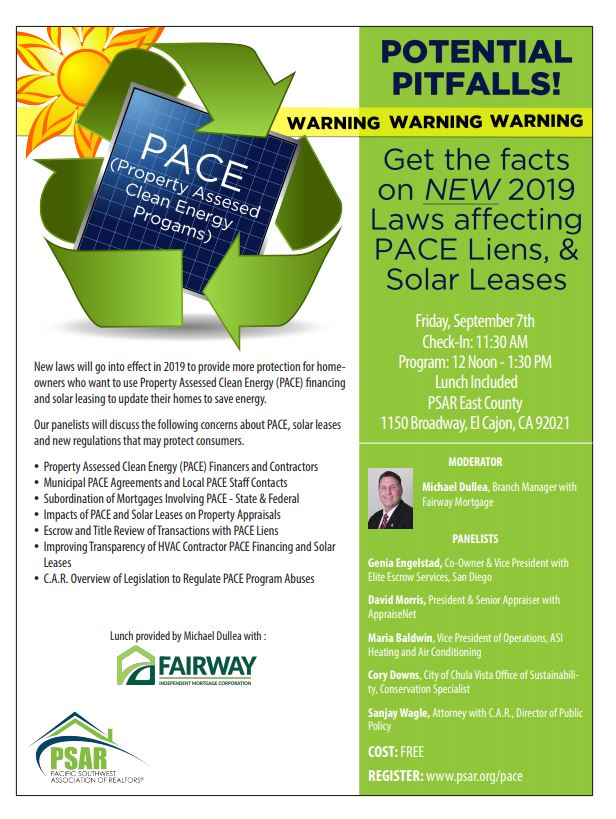 INDUSTRY CONCERNS INVOLVING PACE LIENS, SOLAR LEASES, & NEW 2019 LAWS