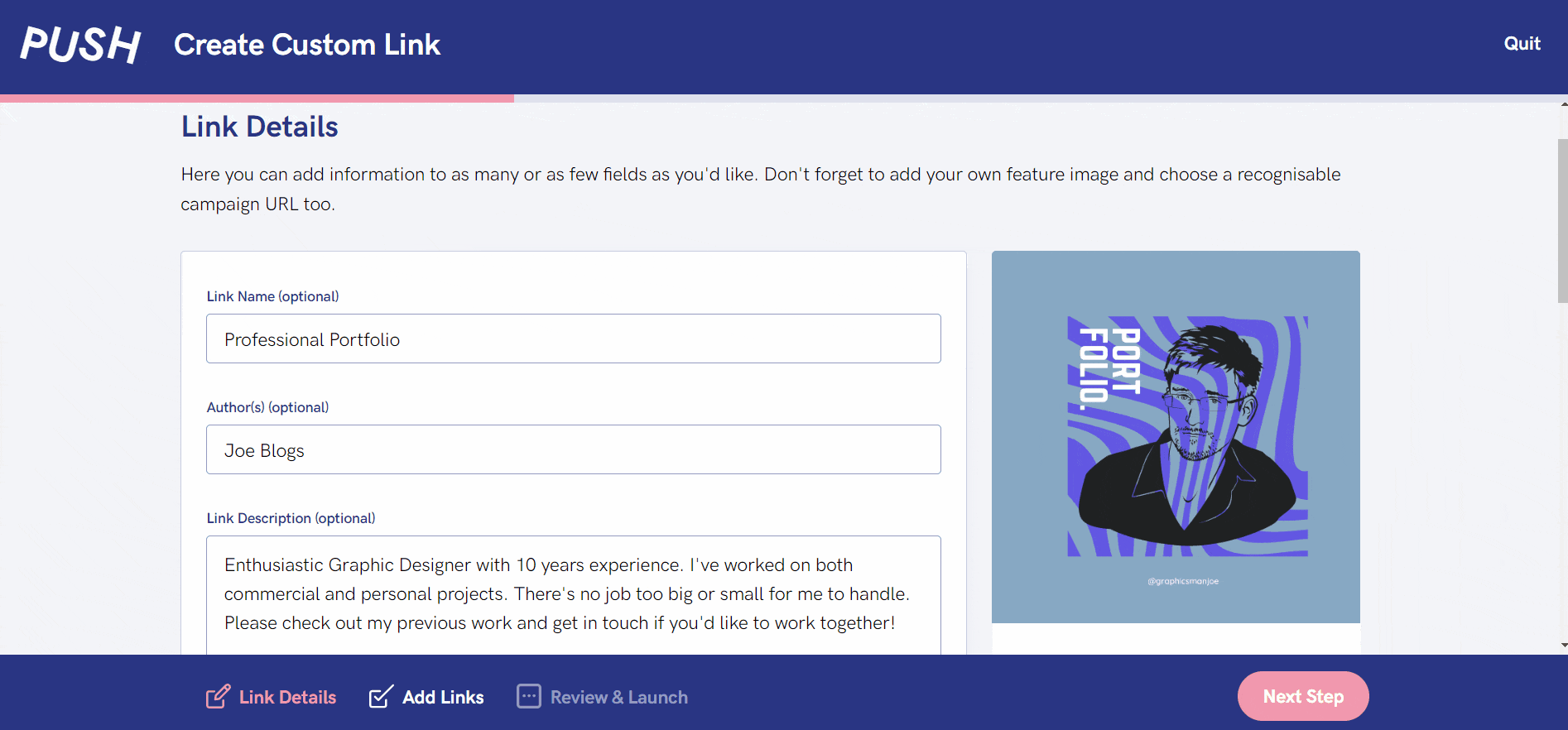 Create a free Custom Link through PUSH make a perfect digital