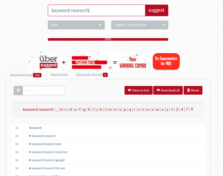Key word online tool Free keyword research tool 20180730