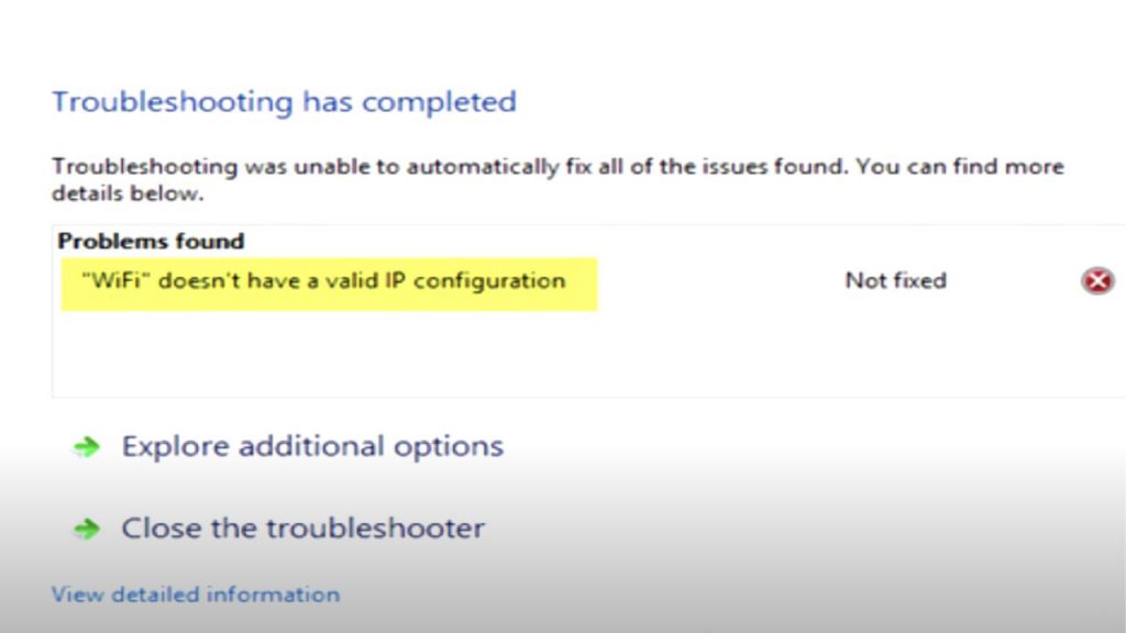 Solved The Wifi Doesn't Have a Valid IP Configuration