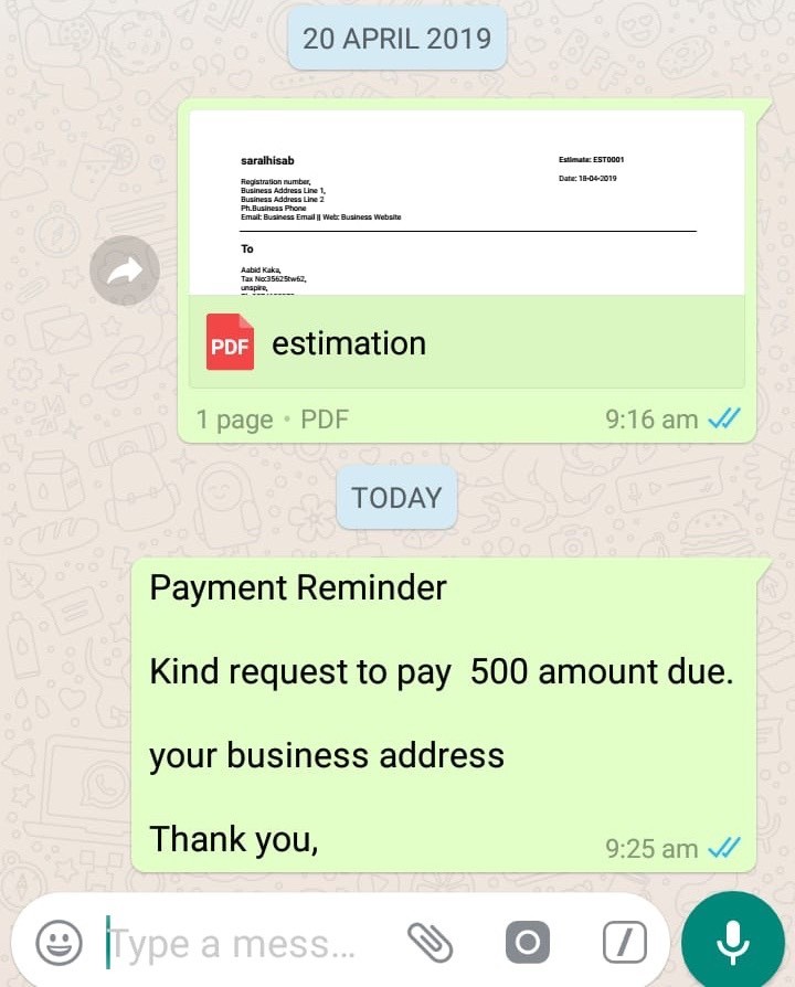 SaralInvoice Send a friendly payment reminder to your customer for