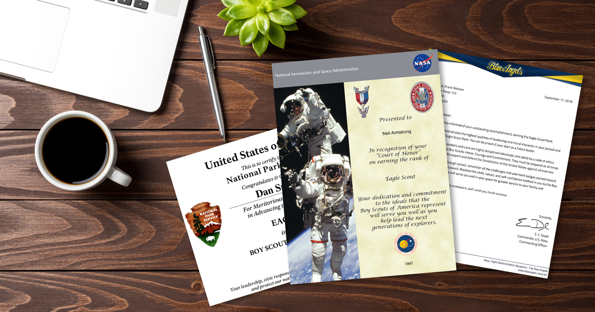Eagle Scout certificates and letters you can print from home, right now