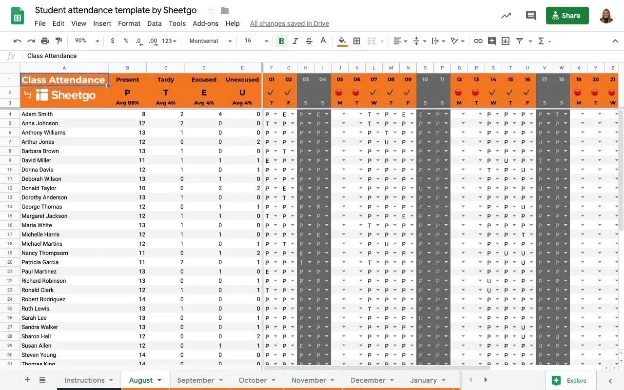 Attendance Roster Template Excel