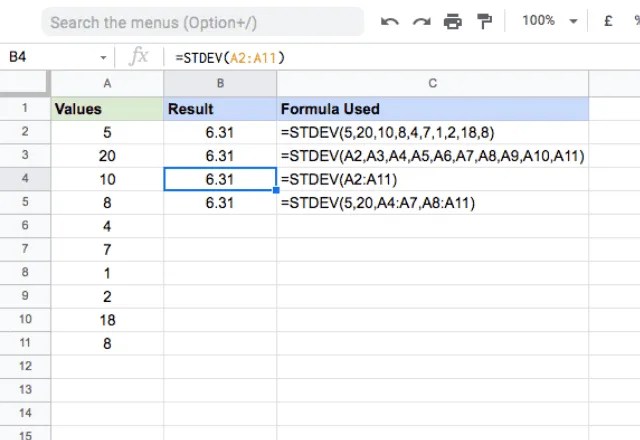 How to use the STDEV formula in Google Sheets Sheetgo Blog