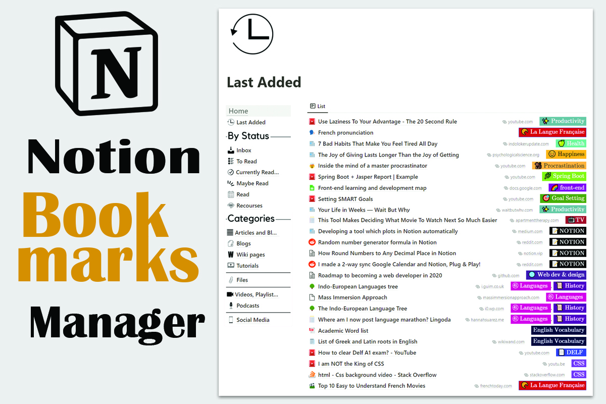 Notion Bookmarks Manager Free Template · Shorouk's Blog