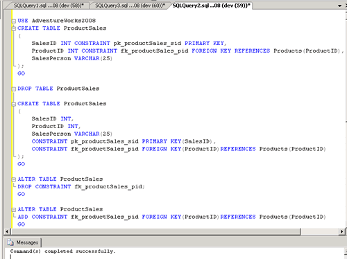 SQL SERVER 2008 Creating Primary Key, Foreign Key and Default