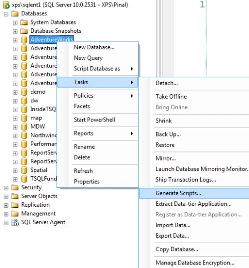 SQL SERVER Generate Database Script for SQL Azure SQL Authority