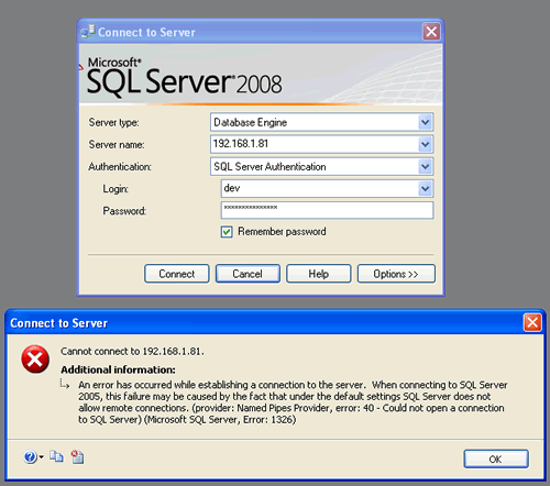 SQL SERVER Fix Error 1326 Cannot connect to Database Server Error