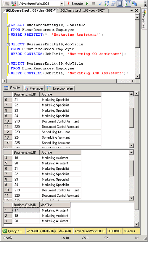 SQL SERVER 2008 Creating Full Text Catalog and Full Text Search