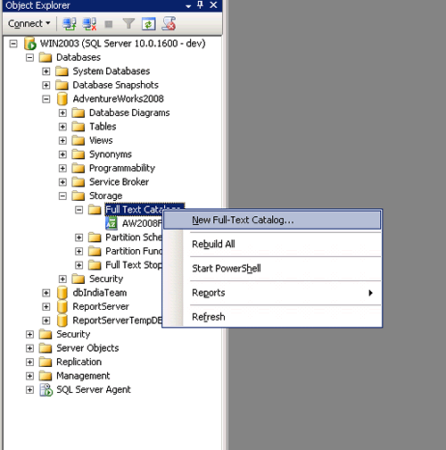 SQL SERVER 2008 Creating Full Text Catalog and Full Text Search