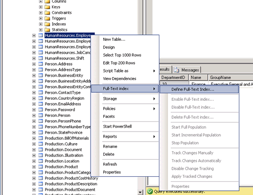 SQL SERVER 2008 Creating Full Text Catalog and Full Text Search