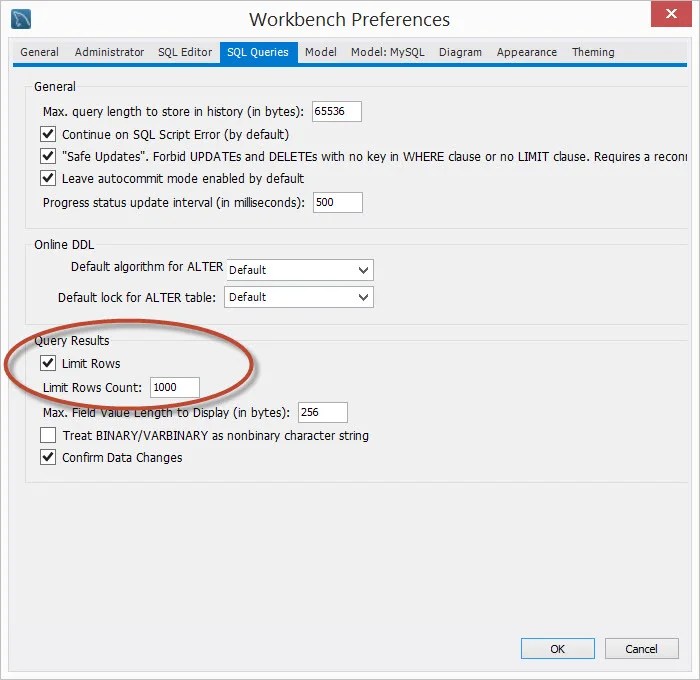 MySQL Change the Limit of Row Retrieved in MySQL Workbench SQL