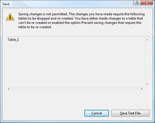 SQL SERVER Fix Management Studio Error Saving Changes in not
