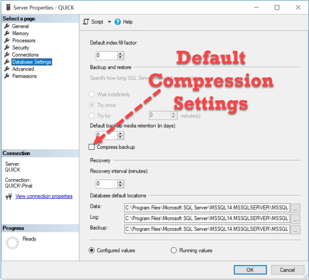 Where is the Default Settings for Backup Compression? Interview