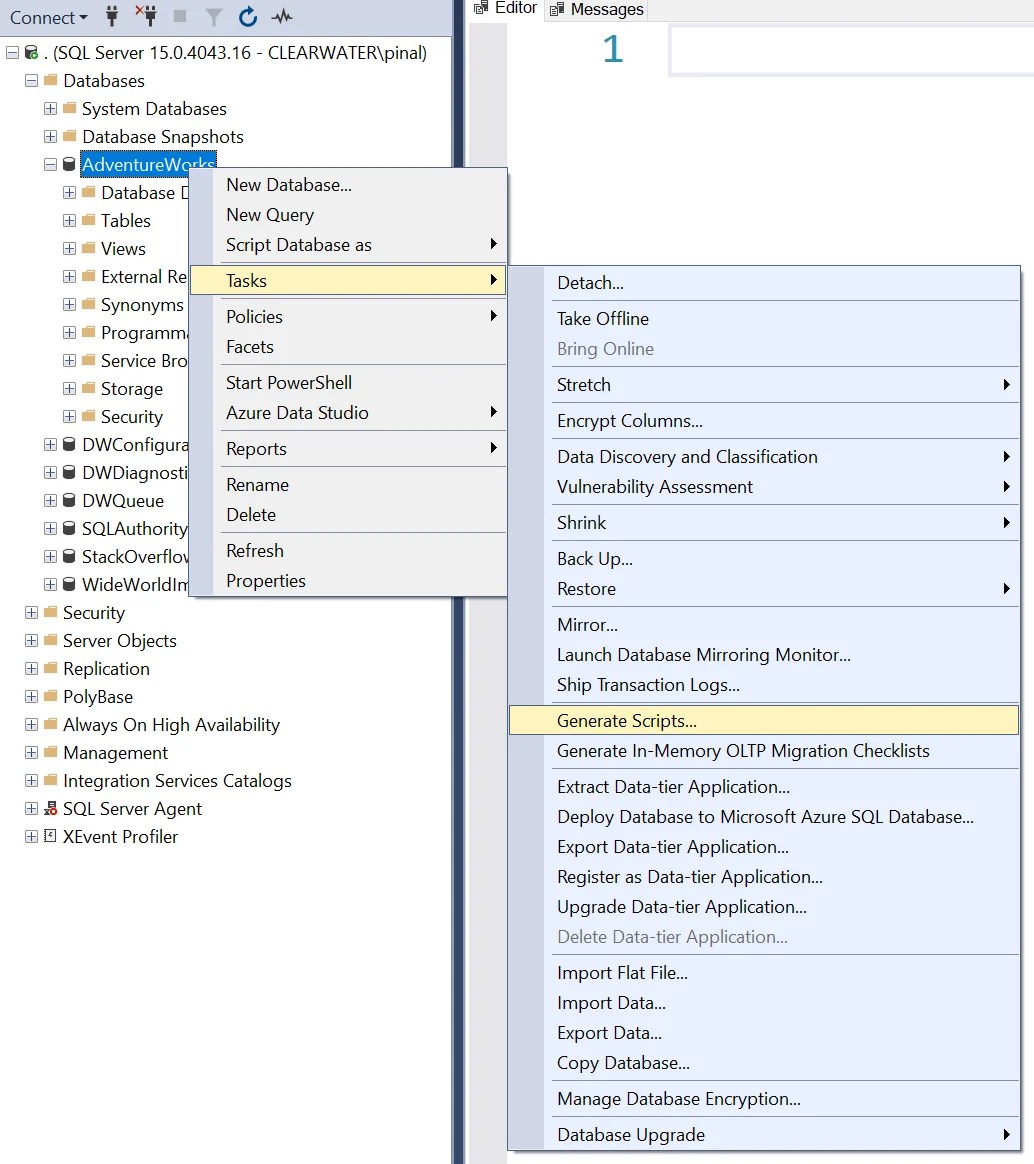 How to Generate Script for SQL Server 2005 from SQL Server 2019