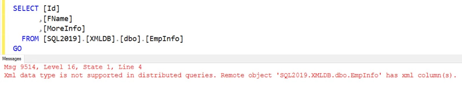 SQL SERVER FIX Msg 9514 XML Data Type is Not Supported in