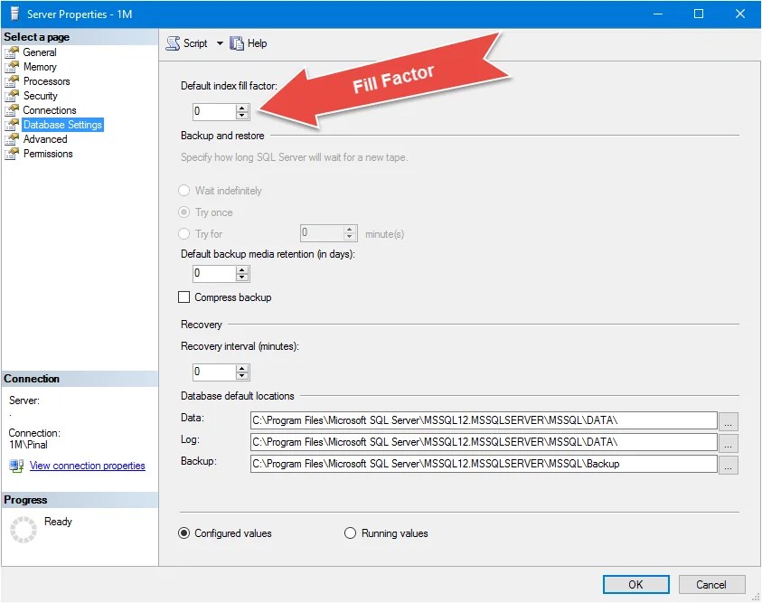 SQL SERVER Set Server Level FILLFACTOR Using TSQL Script Journey