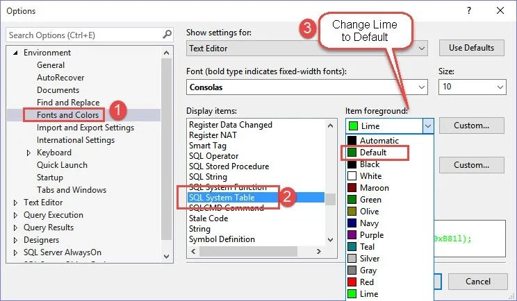 SQL SERVER Change Color for System Object Name in Text Editor (SSMS